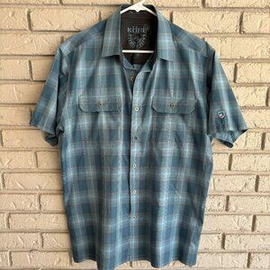 Kuhl Men’s Eluxur Ionik Short Sleeve Shirt Blue Plaid Large
